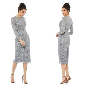 Mac Duggal Dress 5521 Platinum Embellished Illusion Sheath Dress Size 6